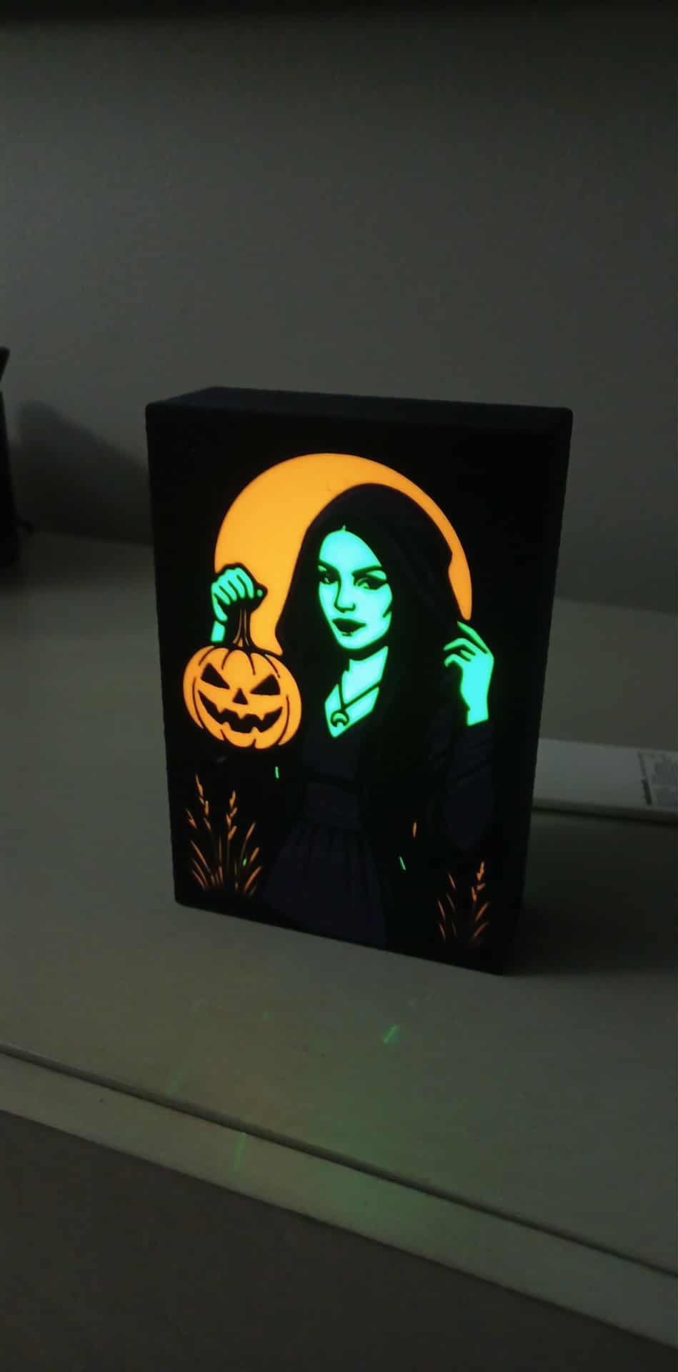 Pumpkin Witch LED light box – custom 3D printed – Lit Layer Creations